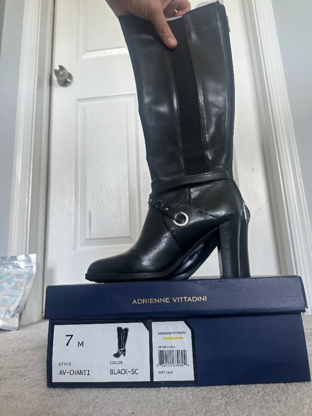 Adrienne Vittadini Chanti Black Leather Boots 7M NWT